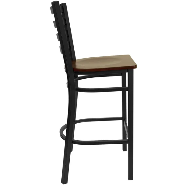 42.25x22 Black and Brown Hercules Series Ladder Back Restaurant Barstool