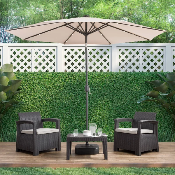 CorLiving Dark Green Fabric LED Light Patio Umbrella