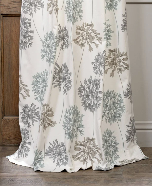 Allium Blue Gray Printed Cotton Curtain