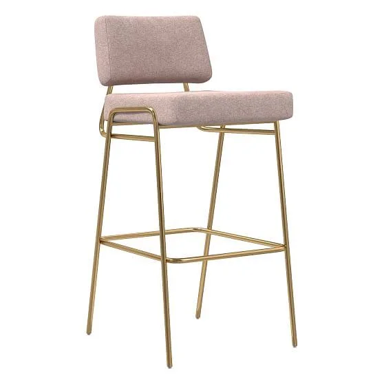 West Elm Wire Frame Bar Stool - Distressed Velvet, Mauve, Antique Brass