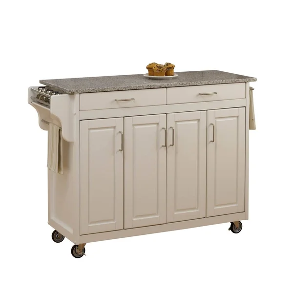 Copper Grove Puff Island White Granite Top Finish Kitchen Cart