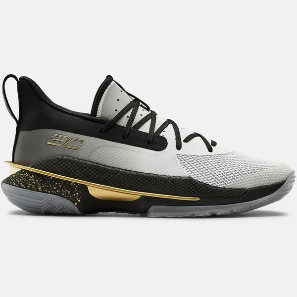 Under Armour Curry 7 - Mens Basketball Shoes - White/Black/Gold, Size 7.5