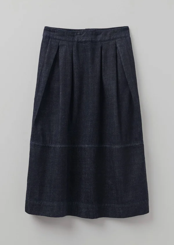 Indigo Denim Panel Skirt, Indigo
