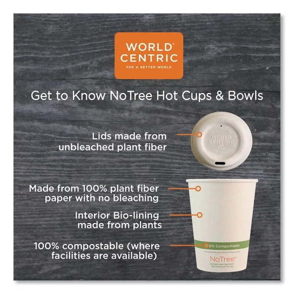 World Centric NoTree Paper Hot Cups, 12 oz, Natural, 1, 000/Carton