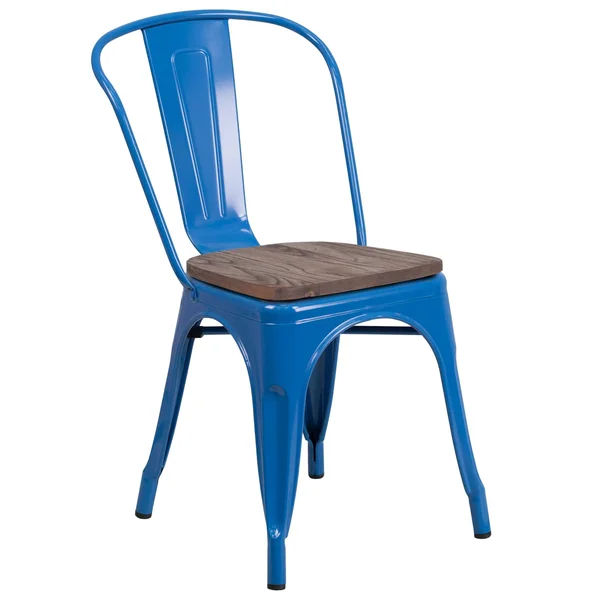 Flash Furniture Metal Stackable Chair with Wood Seat Yellow