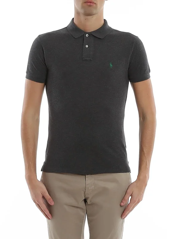 Polo Ralph Lauren Grey Cotton Logo Embroidery Polo Shirt