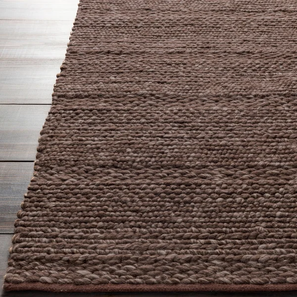 Hand-Woven Casual Solid Beige Bedford Wool Area Rug - 2& x 3& Brown