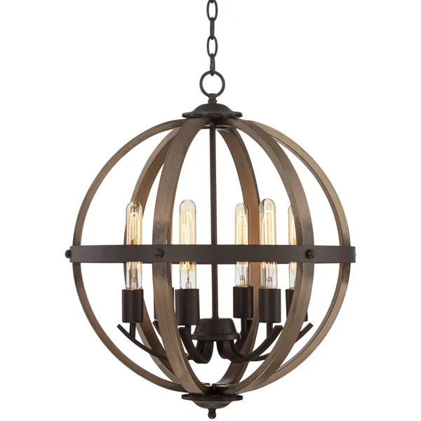 Franklin Iron Works Kimpton Dark Bronze Wood Orb Chandelier 21x22 Wide Rustic Farmhouse LED 6-Light Fixture for Dining Room Hous
