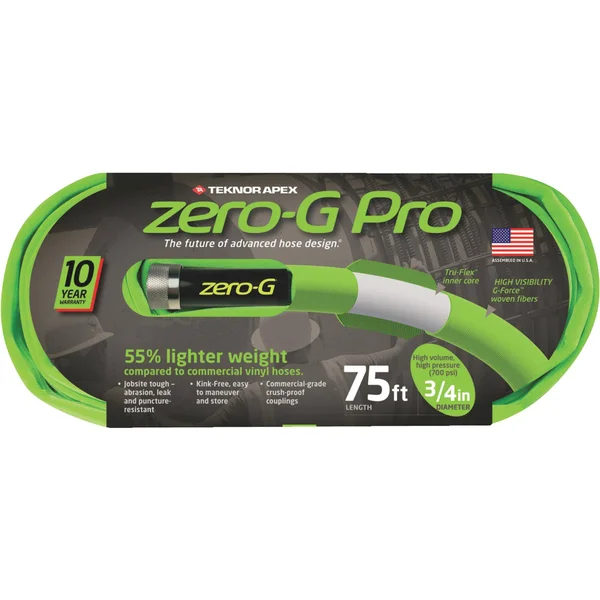Teknor Apex 4300-75 Zero-G Pro Garden Hose - Green, 3/4x22 Dia x 75& L