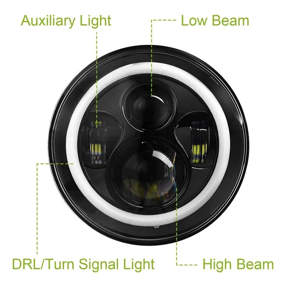 Kocaso 2 x 7x22 6000LM Round LED Headlight Halo Angel Eyes for Jeep Wrangler TJ JK CJ W/H4 to H13 Adapter Plug and Play