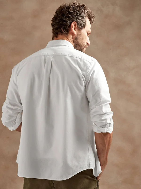 Banana Republic Men's Untucked Slim-Fit Oxford Shirt Optic White Size L