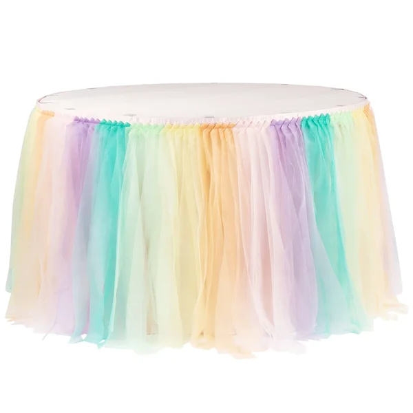 Tulle Tutu Table Skirt in Pastel Rainbow Size: 14 ft, Wedding, Event, Wholesale by CV Linens