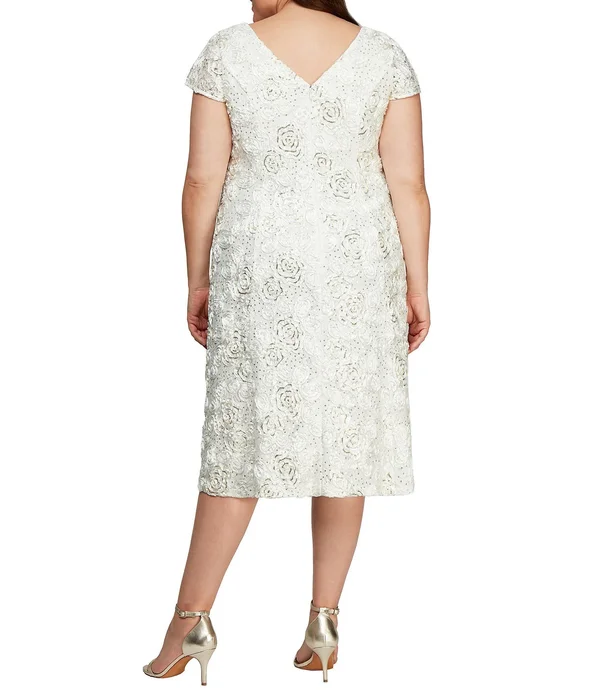 Alex Evenings Plus Size Cap Sleeve Rosette Lace Dress - 24W