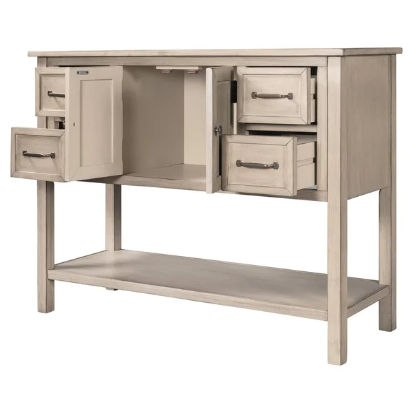 Console Table Sofa Table for Living Room with 4 Drawers, 1 Cabinet and 1 Shelf - Black