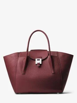 Michael Kors Collection, Bancroft Large Pebbled Calf Leather Satchel, Red, One Size
