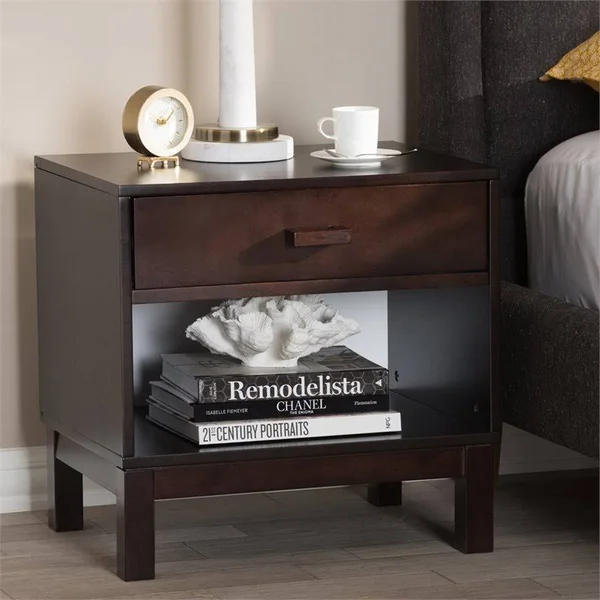 Baxton Studio Deirdre 1 Drawer Nightstand in Espresso
