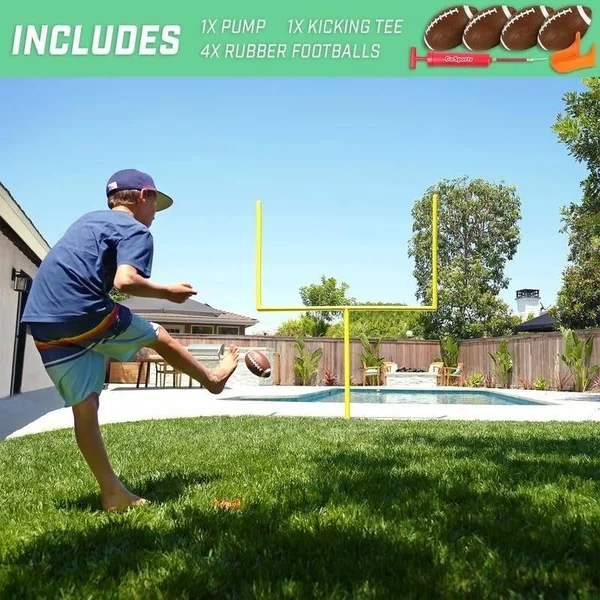 Gosports Pro Kick Challenge Field Goal Post Set with 4 Footballs and Kicking Tee - Life Sized Backyard Field Goal