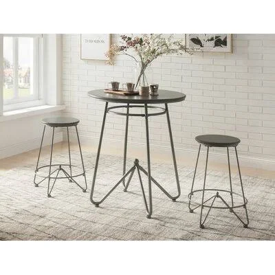 3PC Round Top Metal Base Dining Table Set in Gray Oak and Sandy Gray Finish Foundry Select