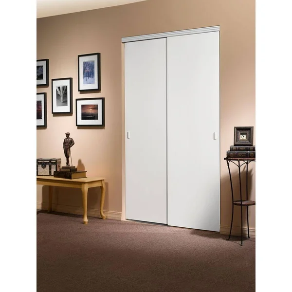 Impact Plus 60 in. x 96 in. Smooth Flush White Solid Core MDF Interior Closet Sliding Door with Chrome Trim