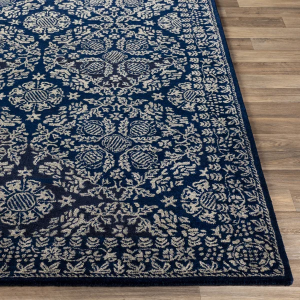 Transitional BHS-0061108 Tufted Wool Navy Medallion Area Rug