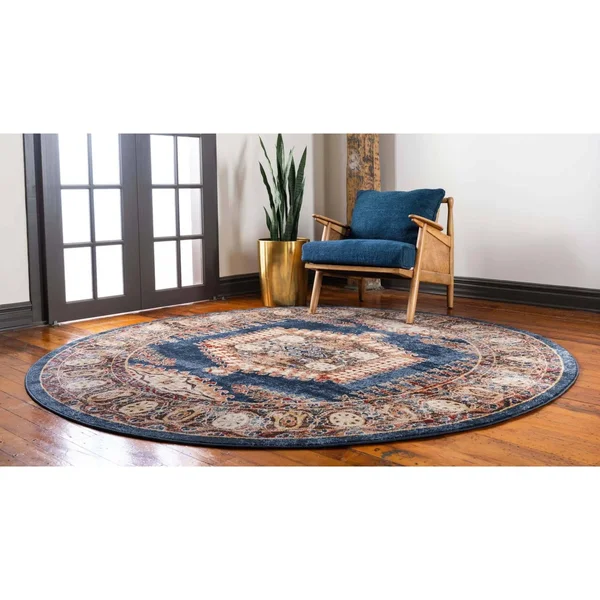 7& Round Larissa Utopia Rug Navy Blue/Brown - Unique Loom