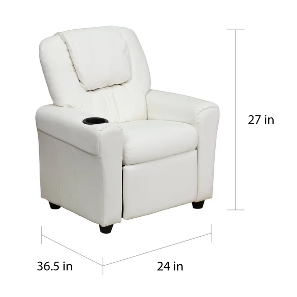 Lancaster Home Contemporary Green Vinyl Kids Recliner with Cup Holder and Headrest