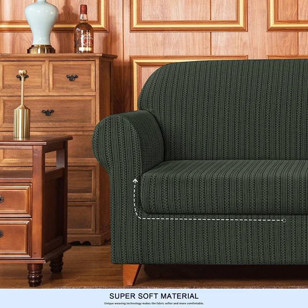 Subrtex 2-Piece Striped Sofa Covers Washable Cushion Protector - Khaki