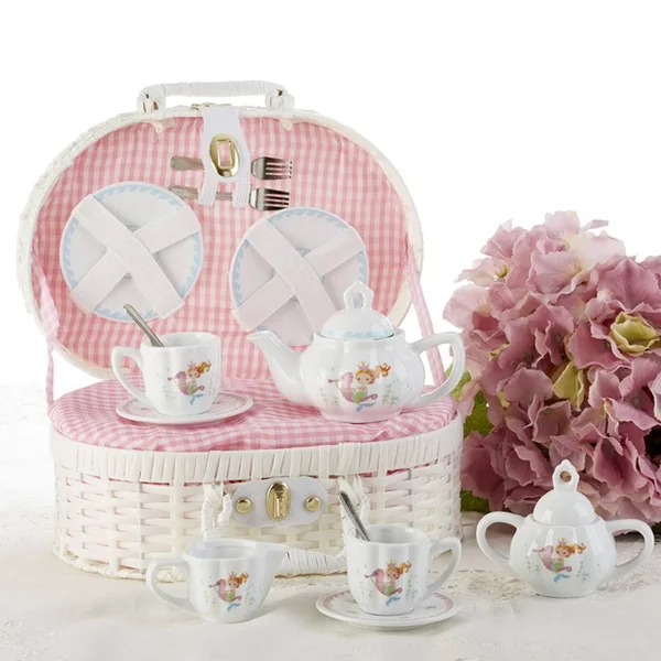 Delton Porcelain Tea Set in Basket, Mermaid