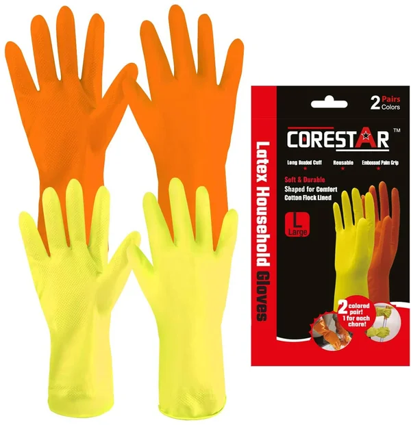 Reusable Household Latex Gloves - Non-Slip Gloves (2 Pairs/Bag) L, 72 Bags