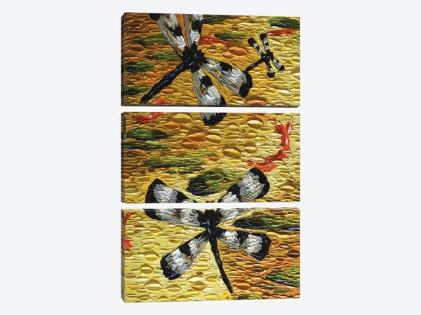Dena Tollefson Large 3-Piece Canvas Print - Golden Pond Dragonflies ( Animal Art > Insects > Dragonflies art)