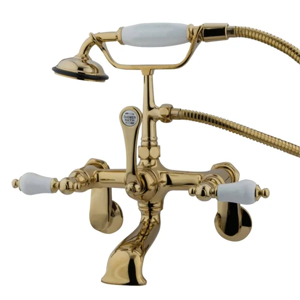 Kingston Brass Vintage Wall Mount Clawfoot Tub Filler with Hand Shower - Polished Brass CC55T2