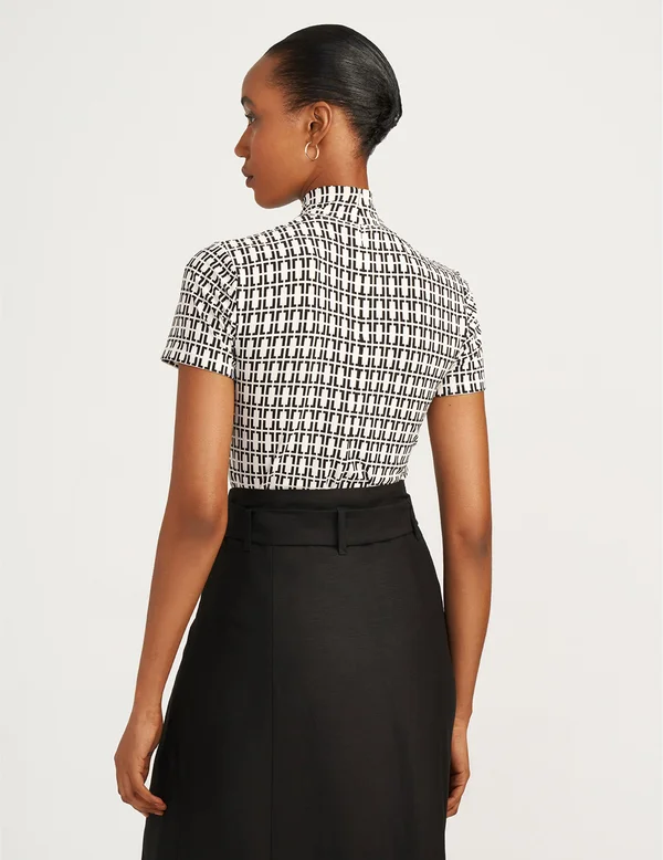 Anne Klein Printed Mock-Neck Top - Anne White/Anne Black