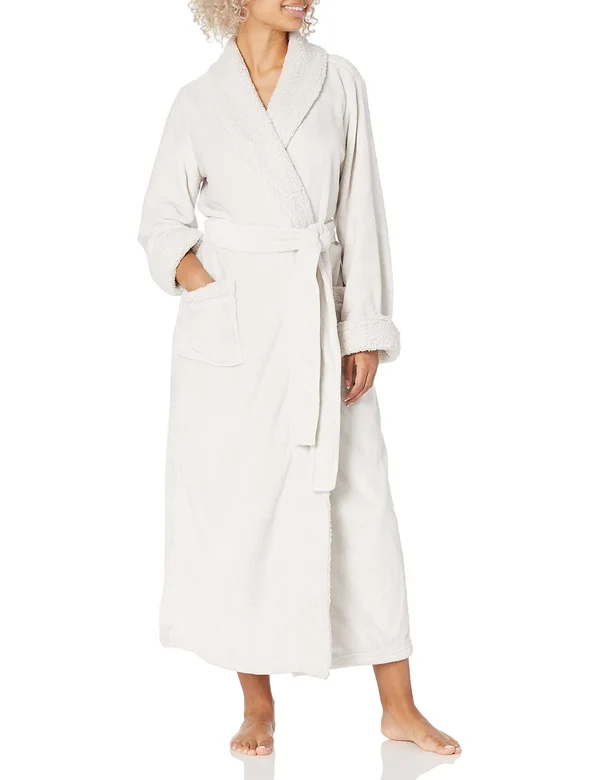Natori Plush Long Robe - Ecru, Women's, Medium