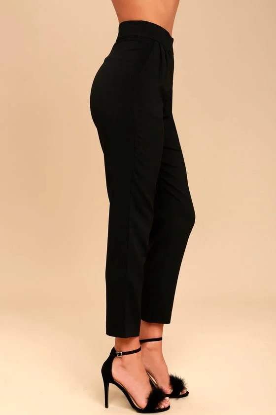 Lulus - Kick It Black High-Waisted Trouser Pants, Size Large, 100% Polyester