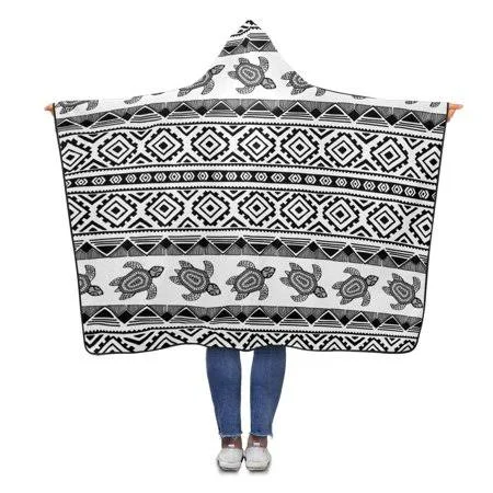 Ashleigh Aztec Turtle Pattern Wearable Hooded Blanket 56x80 Inches Adults Girls Boys Throw Polar Fleece Blankets Wrap