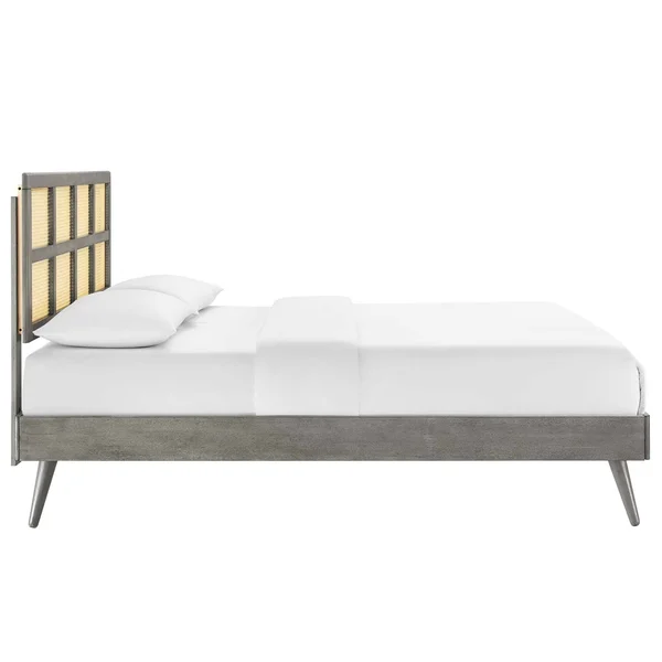 Modway Sidney Cane and Wood Queen Platform Bed with Splayed Legs MOD-6370, Gray