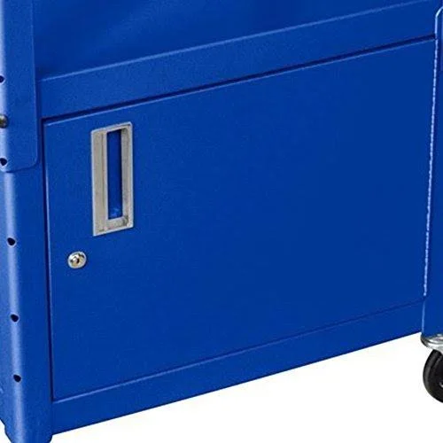 Luxor Steel Adjustable Height A/V Cart with Cabinet and Pullout Keyboard Tray, Blue
