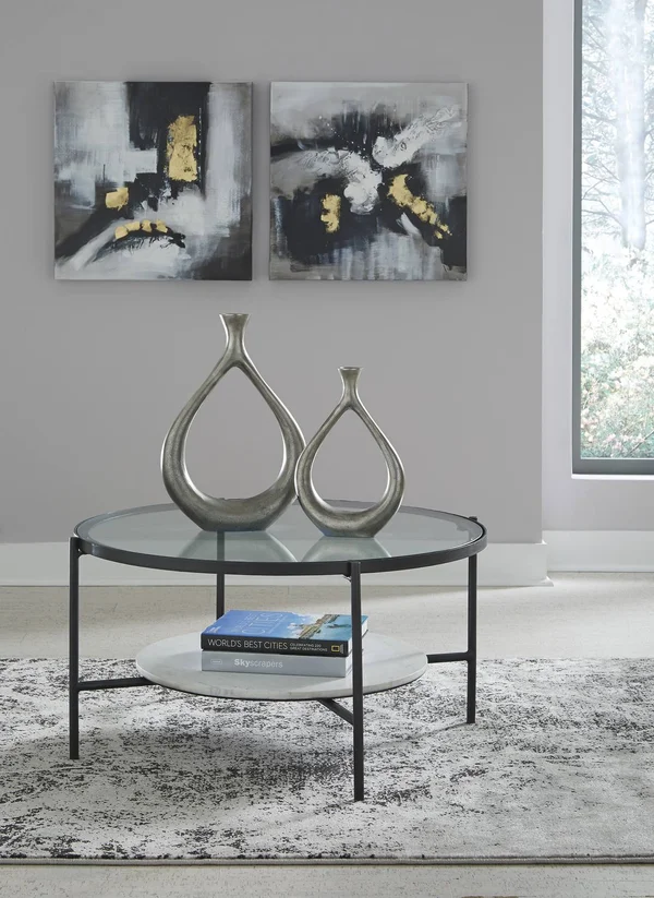 Signature Design by Ashley Zalany Black/White Round Cocktail Table