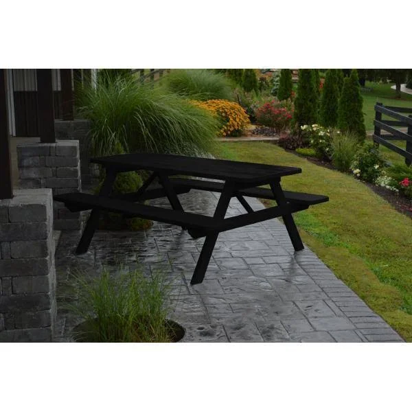 Yellow Pine Picnic Table with Attached Benches 5ft, Tractor Red Paint, Without Umbrella Hole