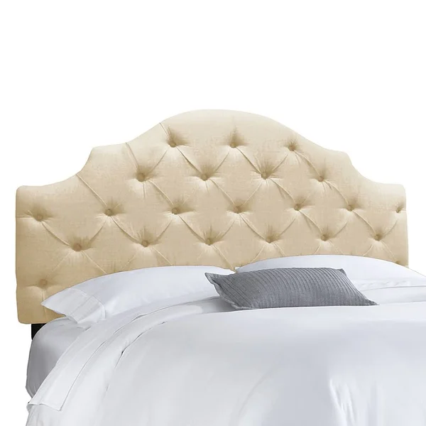 Skyline Furniture Full Tufted Notched Linen Upholstered Headboard in Sandstone
