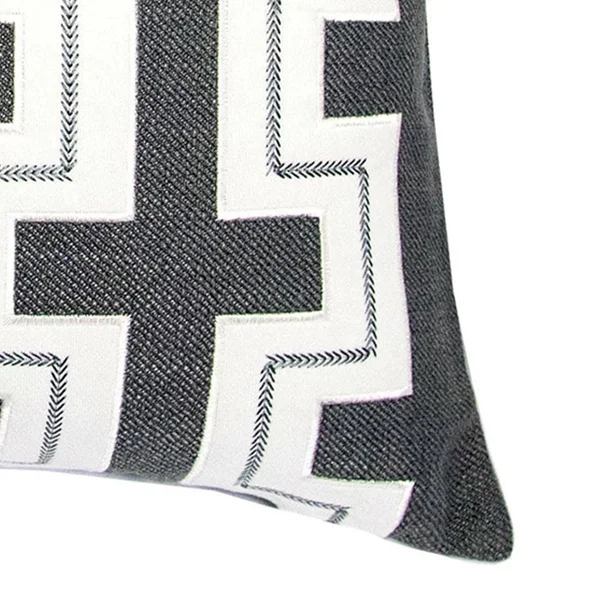 Benjara 20 x 20 Inches Embroidered Pillow with Fret Design - Set of 2, Black and White