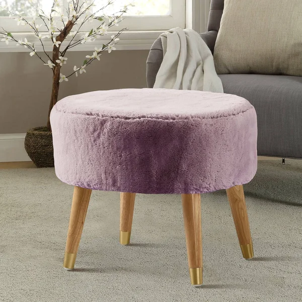 Home Soft Things Serenta Heavy Fauxfur Oval Ottoman - Wood Rose, 22 x 18 x 18 inches