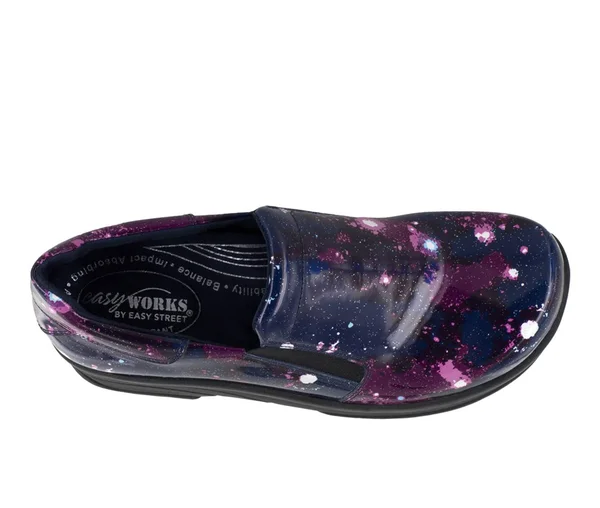 Women's Easy Works by Easy Street Appreciate Purple Celestial Slip-Resistant Clogs Size 8.5 Wide