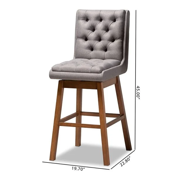 Bowery Hill 31x22 Fabric Tufted Swivel Bar Stool in Gray and Walnut (Set of 2)