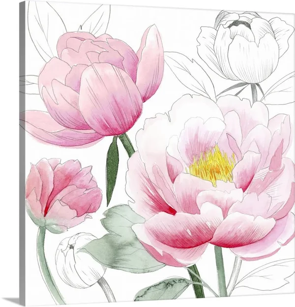 May Peonies I - Canvas Wall Art, 16x16, Great Big Canvas