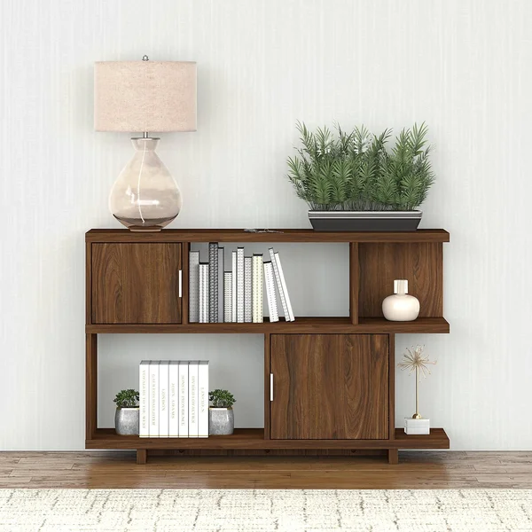 Kathy Ireland Home Madison Avenue Console Table with Storage, Modern Walnut