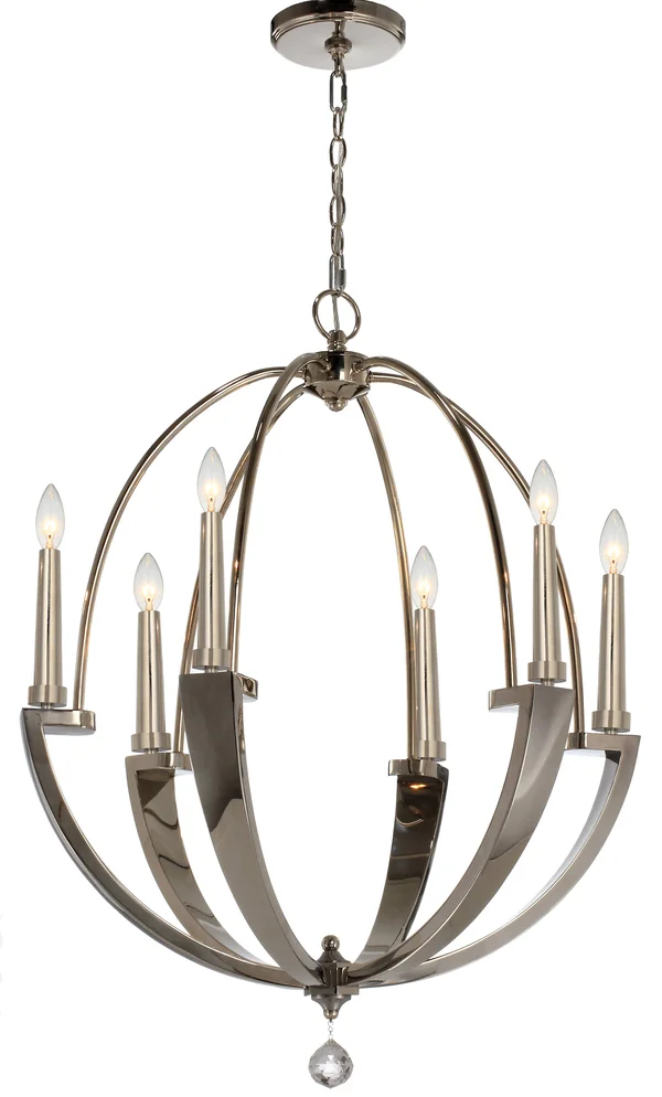 Crystorama 7576-PN Palmer 6 Light Chandelier, Polished Nickel