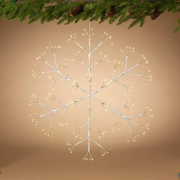 Gerson 24-Inch Diameter Battery Operated Firecracker LED Lighted Hanging Snow Flake with Outdoor Battery Box - White
