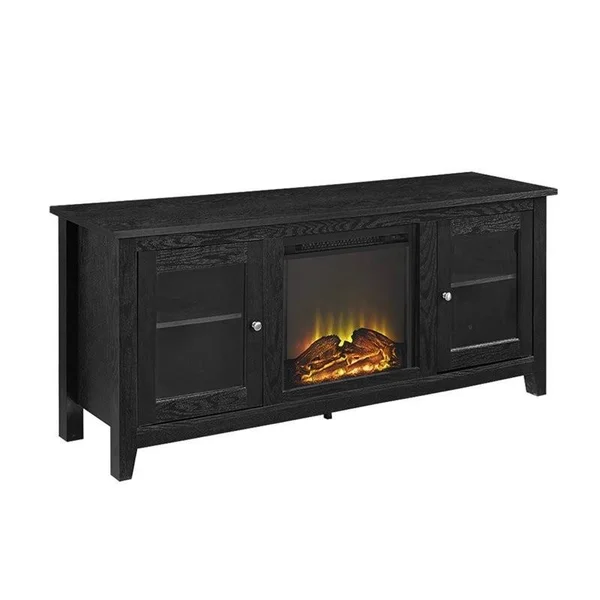 Pemberly Row 58x22 Wood Fireplace TV Stand in Black