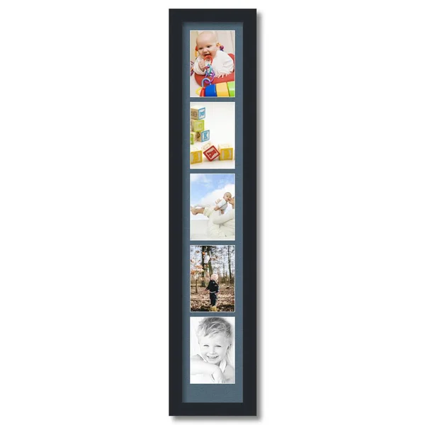 Collage Picture Frame - Satin Black Frame with 5 openings for 4x6 Photos with Dutch Blue Mat. D3926FE2365, ArtToFrames